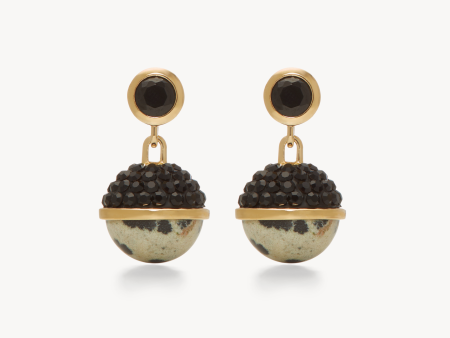 Duo Dalmatian Jasper & Black Sparkle Drop Earrings For Cheap