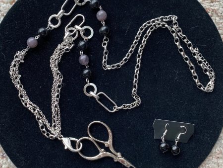 Scissors Lanyard - Silver with Black and Purple Smoke Beads Online Sale